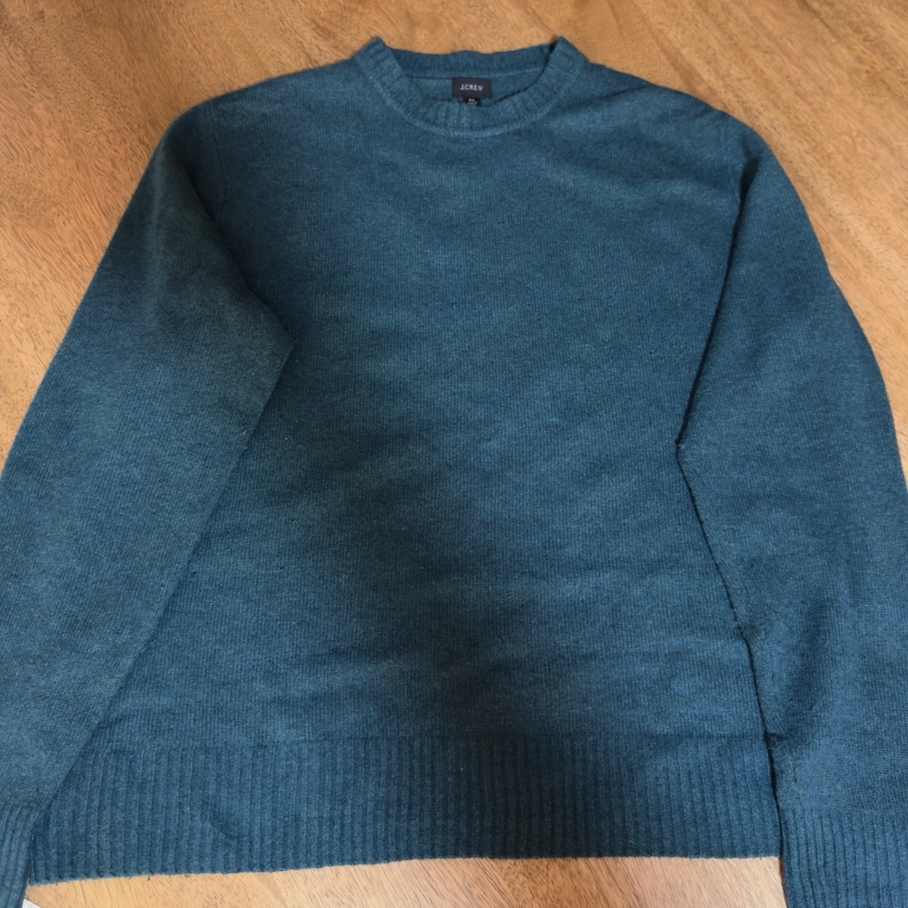 J. Crew Teal Blue Crewneck Sweater with Ribbed Cuffs